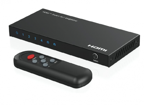 HDMI sumatorius 4 → 1 4K (60Hz) su maitinimu, su pulteliu Premium HDCP2.3